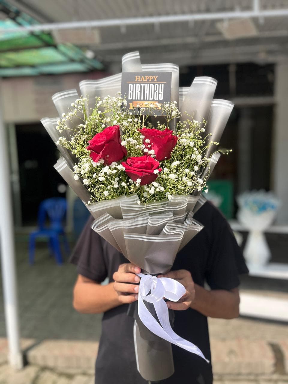 Three Red Rose Birthday Bouquet